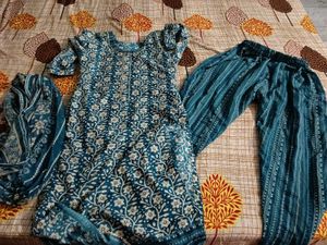 Teal Floral Kurta Set with Dupatta