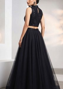 Stunning Black Sequined Crop Top &amp; Skirt Set