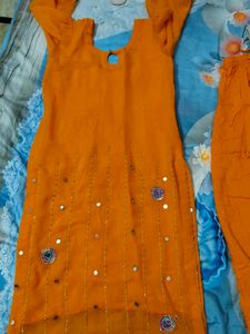 Orange Embellished Kurta Set