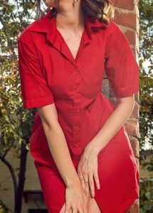 Red Button-Up Shirt Dress