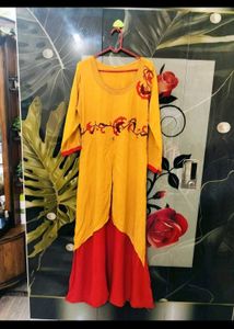 Yellow Kurta with Red Skirt