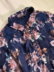 Navy Floral Print Sheer Blouse