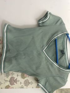 Shein Striped Ribbed V-Neck Top