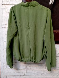 Chic Green Mock Neck Blouse