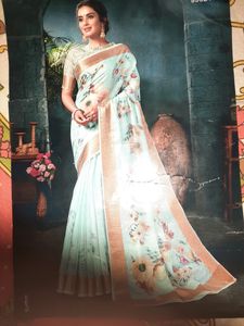 Beautiful Floral Saree With Zari Border
