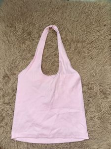 H&M Ribbed Pink Halter Neck Crop Top