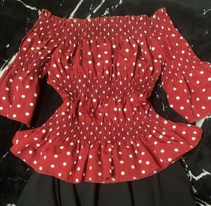 Red Polka Dot Off-Shoulder Top