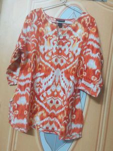 Orange Abstract Print Kurta with Embellishments
