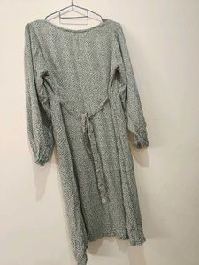 Pure Cotton tailored dress. Olive Green with print