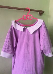 Lavender Textured Top with Peter Pan Collar