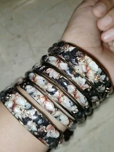 Floral Bangle Set with Rhinestones