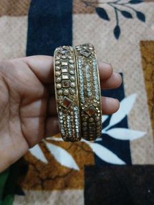 Exquisite Stone-Studded Bangle Pair