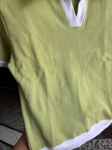 Lime Green Collered Tshirt Top