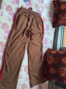 Brown Track Pants with Red Stripe