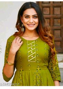 Women Olive Green Ethnic Gowns