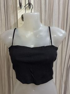 Black Ribbed Crop Top