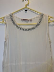 Elegant White Ethnic Gown with Silver Embellishmen