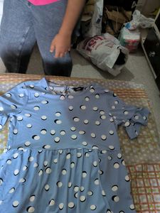 Blue Polka Dot Ruffle Sleeve Top