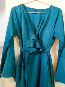 Teal Wrap Top with Bell Sleeves