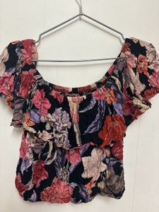 Off Shoulder Multi Color Floral Crop Top