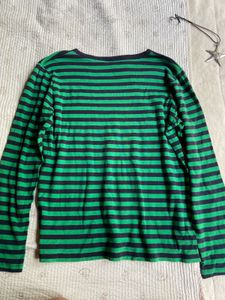Green &amp; Navy Striped Long Sleeve Tee