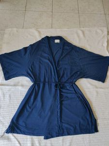 Blue Kimono Robe with Lace Trim