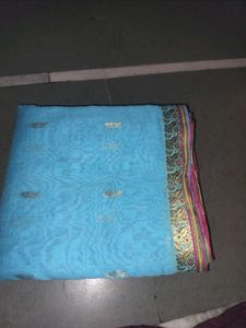 Exquisite Blue Cotton Linen Saree