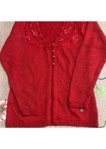 Red New Shimmer Sweater In Size-M