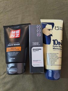 face wash, serum, moisturizer