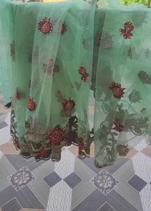Beautiful mint green net  embroidered saree