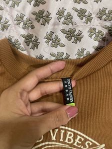 Brown Graphic Print Crop Top