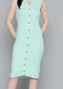 Chemistry Sea Green Ribbed Button-Front Dress
