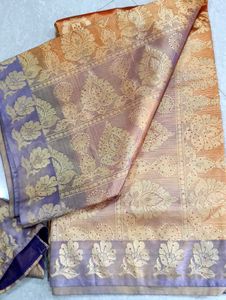Orange Saree with Brocade Blouse