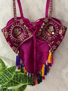 Embellished Magenta Blouse with Tassels