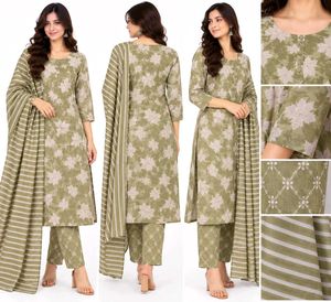 Stylish Green Floral Kurta Set with Dupatta(unstit