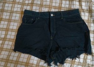 Dark Wash Ripped Denim Shorts