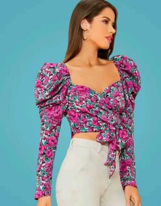 Floral Puff Sleeve Crop Top