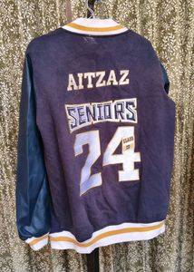 varsity with  leather sleevs