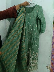Embellished Green Kurta Set with Dupatta