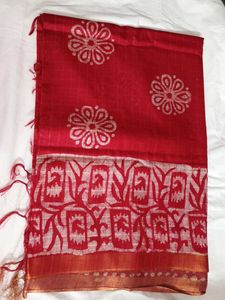 Red Block Print Cotton Saree