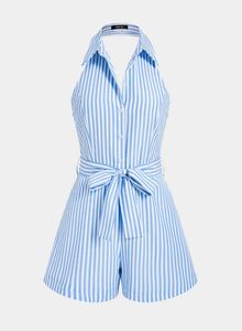 Blue Striped Halter Neck Romper