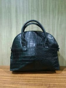 Chic Black Crocodile Embossed Handbag