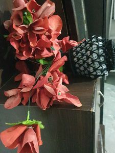 Artificial Coral Flowers in Decorative Vase