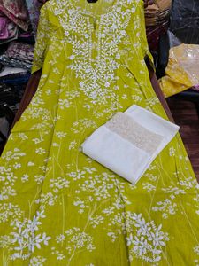 Yellow Kurta with White Embroidery
