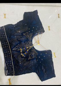 Blue Velvet Lehenga with Embellishments