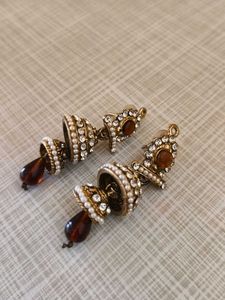 Elegant Jhumka Earrings with Pearls & Stones