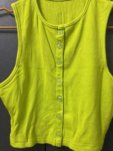 Neon Ribbed Button-Up Crop Top
