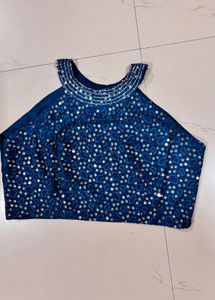 Elegant Teal Kurta Set with Embellished Crop Top