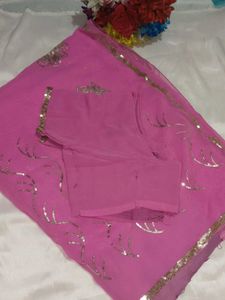Elegant Pink Sequined Saree with blouse