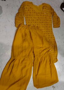 Yellow Embroidered Kurta with Sharara